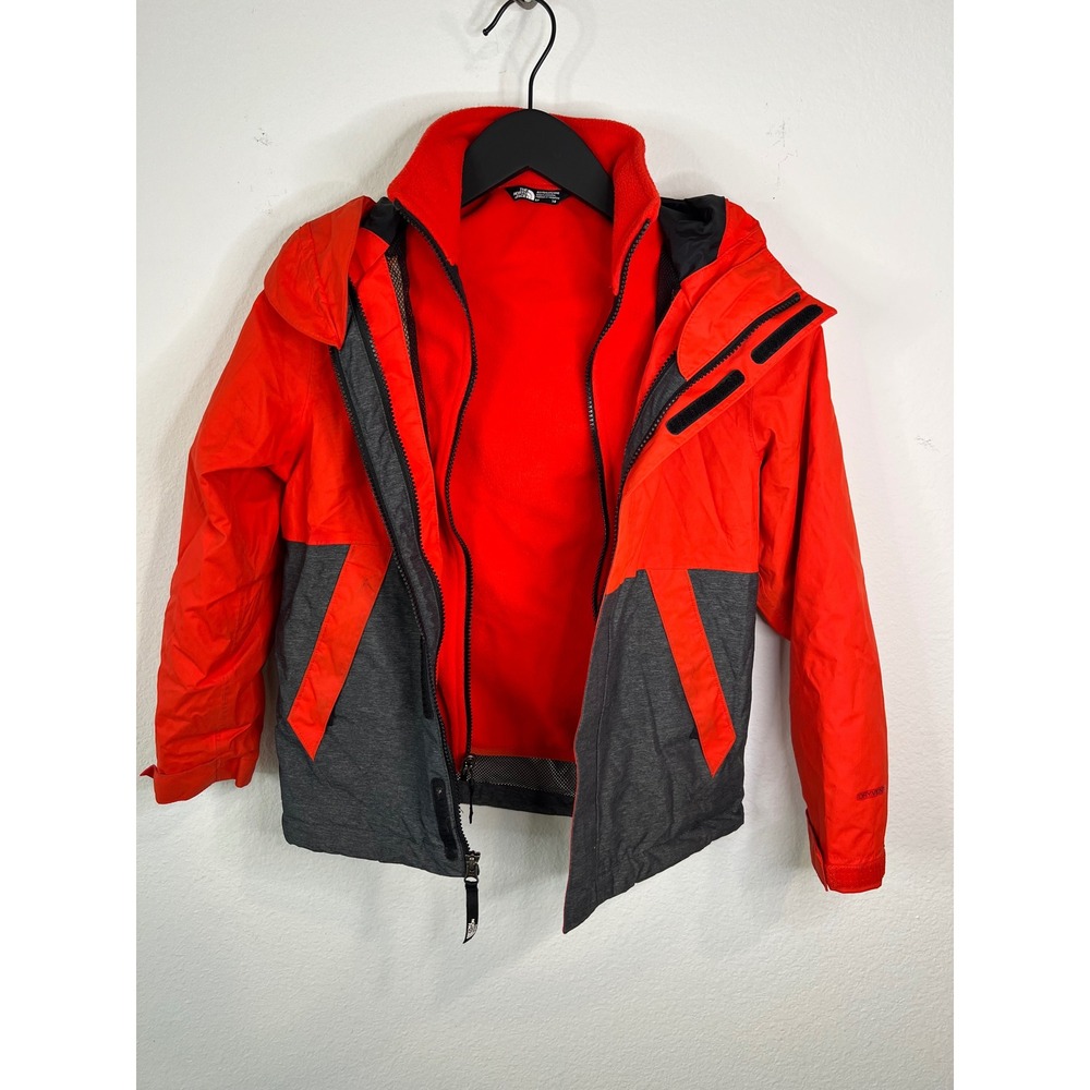 The North Face Boys 3-in-1 Triclimate Jacket Waterproof Fleece Red Gray S 7/8